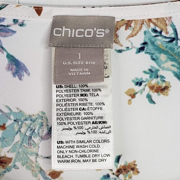 Chico's Shirt Top Women's Size 1 Medium White Garden Floral Asymmetrical New - Picture 5 of 6